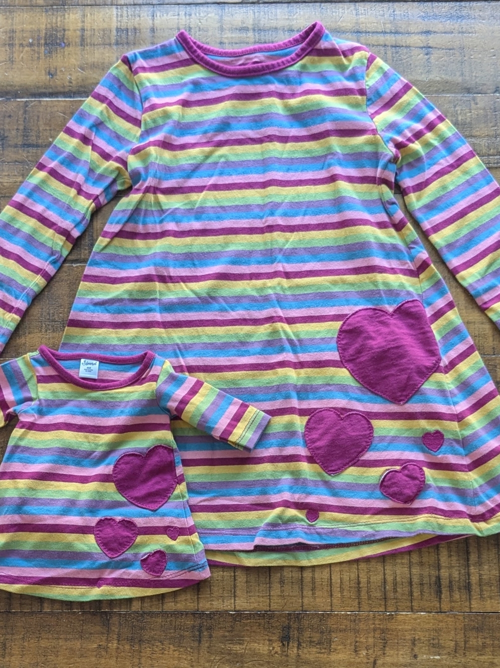 Leveret Girls 5 Rainbow Stripe Dress with Pink Heart Applique With Doll Dress